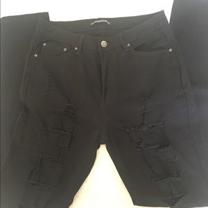 Black Distressed High Waisted Jeans